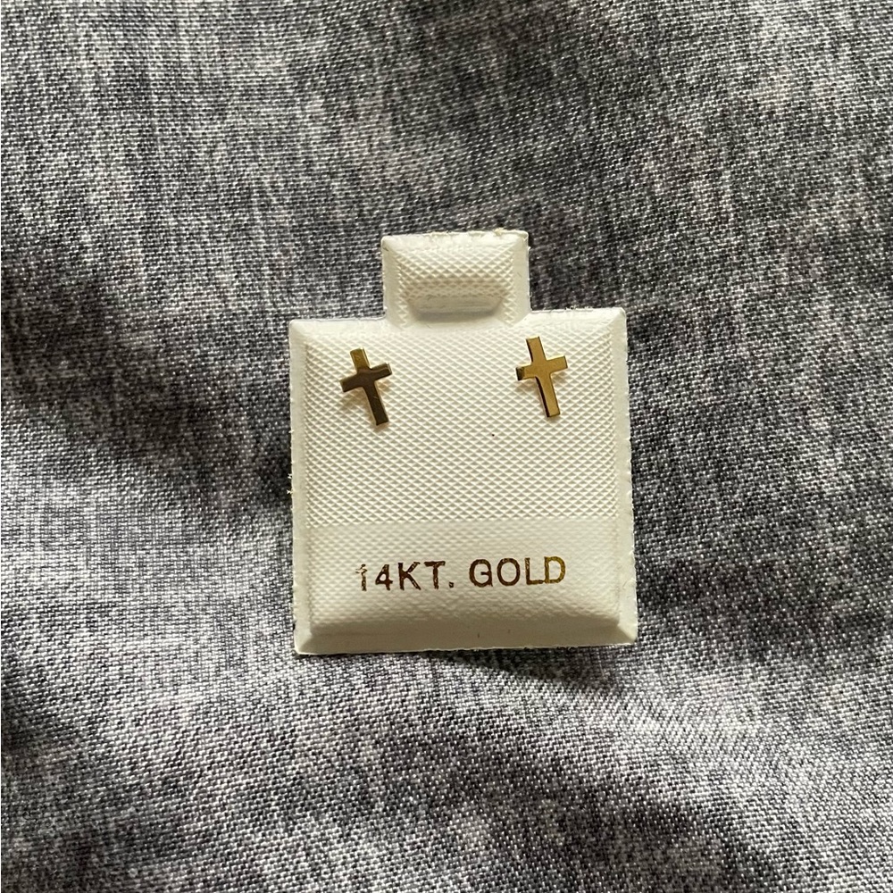 14k screw back cross earrings